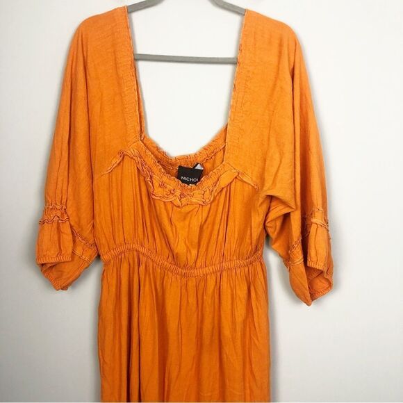 NICHOLAS | Orange Linen Blend Prairie Style Midi Dress Women’s Size 10 - Picture 2 of 13